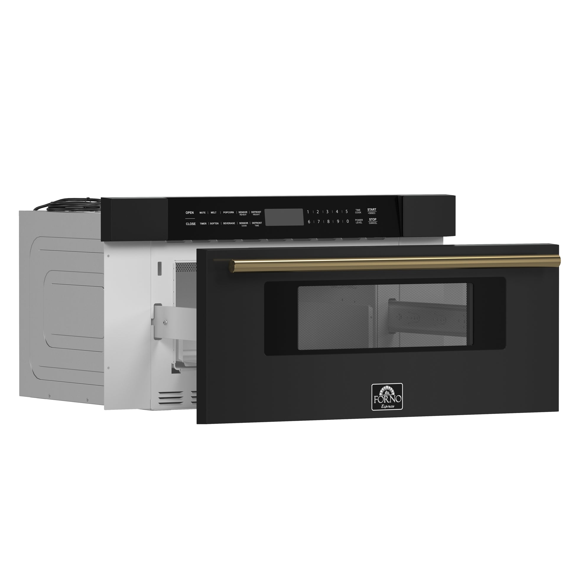 Forno Capoliveri Espresso 30-Inch Microwave Drawer, Black, 1.2 cu.ft, 1500 Watts, Built-In, Touch Control LCD Display, Auto-Touch Open/Close, 11 Power Levels, Sensor Cooking - Forno Appliances
