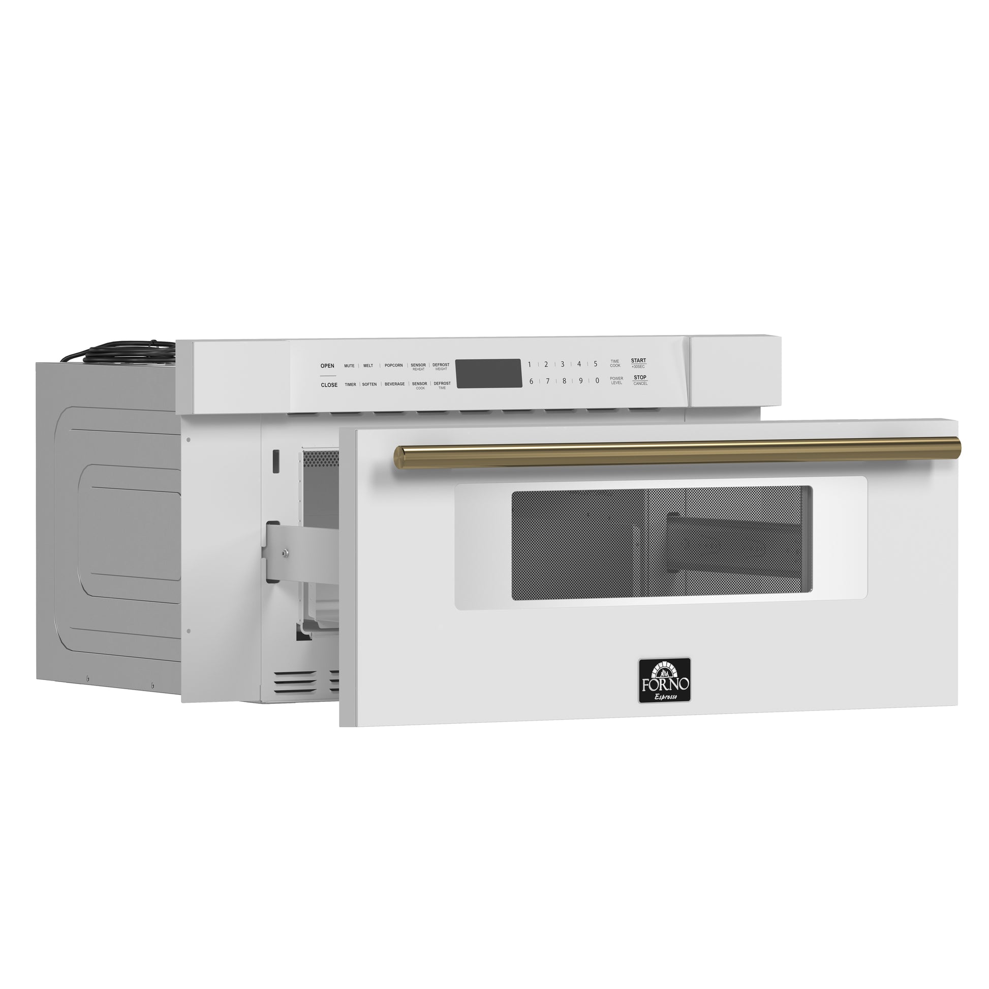 Forno Capoliveri Espresso 30-Inch Microwave Drawer, White, 1.2 cu.ft, 1500 Watts, Built-In, Touch Control LCD Display, Auto-Touch Open/Close, 11 Power Levels, Sensor Cooking - Forno Appliances