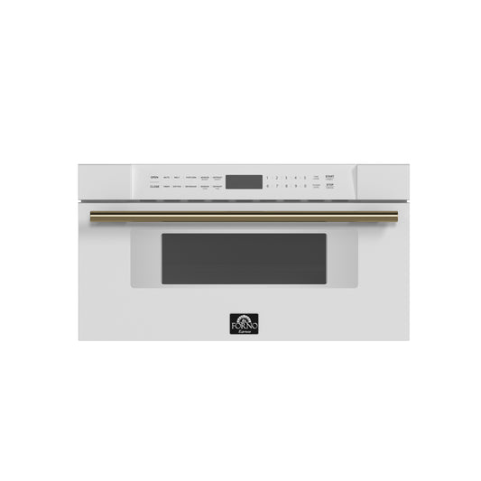 Forno Capoliveri Espresso 30-Inch Microwave Drawer, White, 1.2 cu.ft, 1500 Watts, Built-In, Touch Control LCD Display, Auto-Touch Open/Close, 11 Power Levels, Sensor Cooking - Forno Appliances