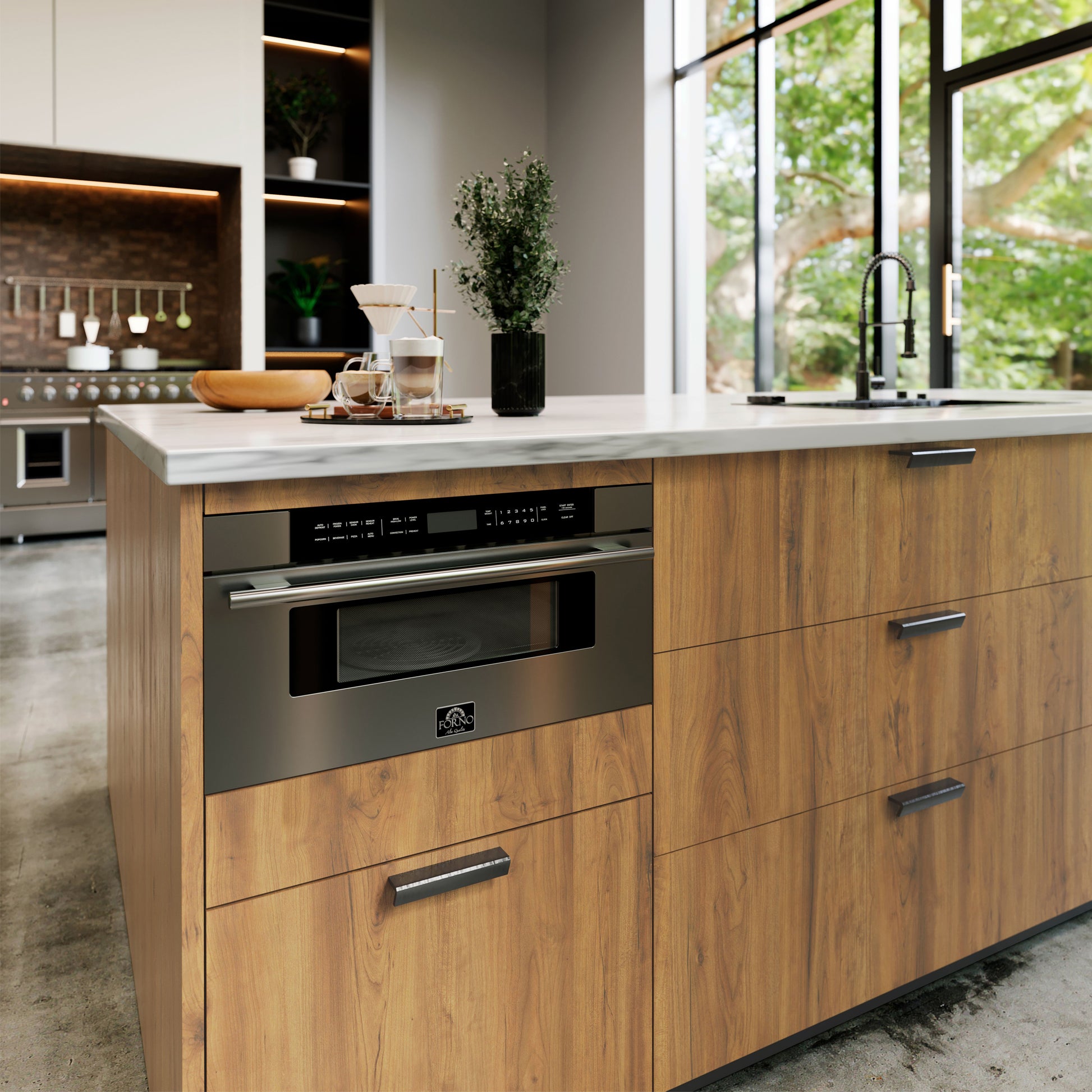 Forno Capoliveri 30-Inch Microwave Drawer, Stainless Steel, 1.2 cu.ft, 1500 Watts, Built-In, Touch Control LCD Display, Auto-Touch Open/Close, 11 Power Levels, Sensor Cooking - Forno Appliances