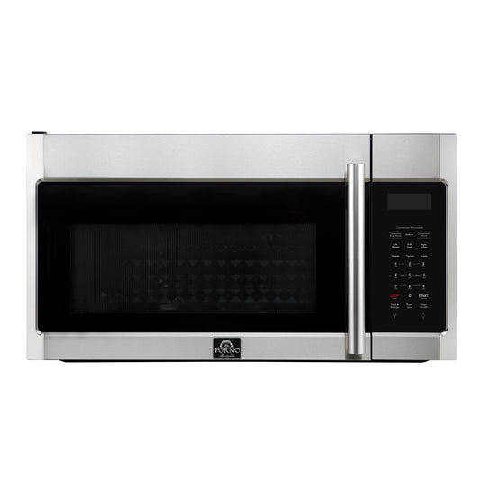 Forno Fornace 30-Inch Over the Range Convection Microwave, Stainless Steel – 1.5 cu.ft, 300 CFM Vent, Touch Control, LED Light - Forno Appliances