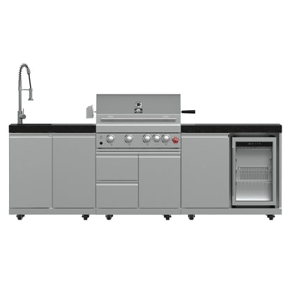 FORNO Bulnes 30-Inch BBQ, 60,000 BTU, 3 Burners with Sear & Rotisserie Infrared Burners, Stainless Steel Outdoor Kitchen with 1.8 cu.ft. Beverage Center & Black Granite Countertops - Forno Appliances