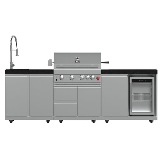 FORNO Bulnes 30-Inch BBQ, 60,000 BTU, 3 Burners with Sear & Rotisserie Infrared Burners, Stainless Steel Outdoor Kitchen with 1.8 cu.ft. Beverage Center & Black Granite Countertops - Forno Appliances