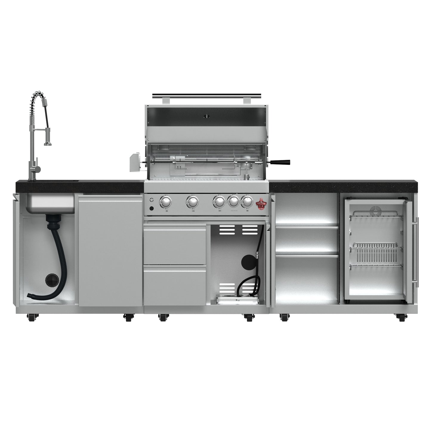 FORNO Bulnes 30-Inch BBQ, 60,000 BTU, 3 Burners with Sear & Rotisserie Infrared Burners, Stainless Steel Outdoor Kitchen with 1.8 cu.ft. Beverage Center & Black Granite Countertops - Forno Appliances