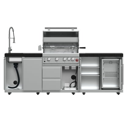 FORNO Bulnes 30-Inch BBQ, 60,000 BTU, 3 Burners with Sear & Rotisserie Infrared Burners, Stainless Steel Outdoor Kitchen with 1.8 cu.ft. Beverage Center & Black Granite Countertops - Forno Appliances