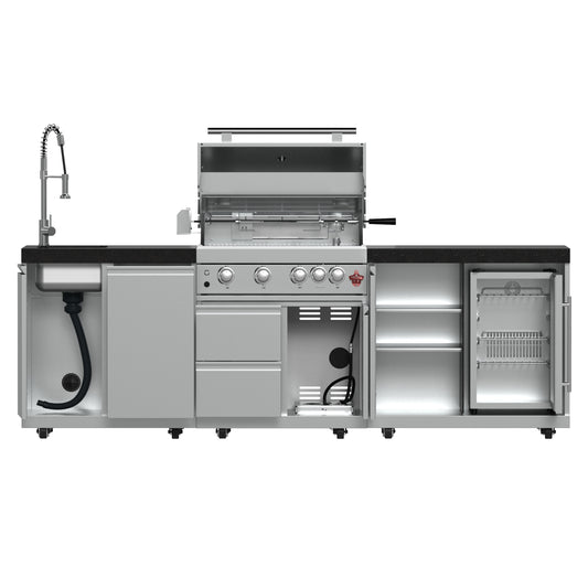 FORNO Bulnes 30-Inch BBQ, 60,000 BTU, 3 Burners with Sear & Rotisserie Infrared Burners, Stainless Steel Outdoor Kitchen with 1.8 cu.ft. Beverage Center & Black Granite Countertops - Forno Appliances
