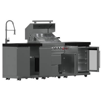 FORNO Bulnes 30-Inch BBQ, 60,000 BTU, 3 Burners with Sear & Rotisserie Infrared Burners, Stainless Steel Outdoor Kitchen with 1.8 cu.ft. Beverage Center & Black Granite Countertops - Forno Appliances