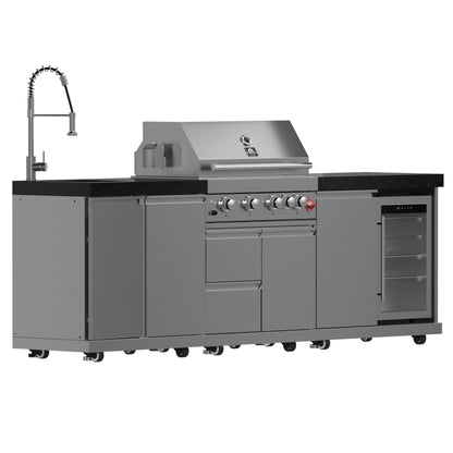 FORNO Bulnes 30-Inch BBQ, 60,000 BTU, 3 Burners with Sear & Rotisserie Infrared Burners, Stainless Steel Outdoor Kitchen with 1.8 cu.ft. Beverage Center & Black Granite Countertops - Forno Appliances