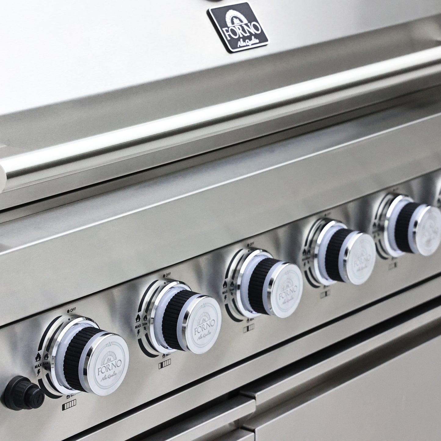 FORNO Bulnes 40-Inch BBQ, 95,000 BTU, 5 Burners, Sear & Rotisserie Infrared with Side Burner, Stainless Steel Outdoor Kitchen with 1.8 cu.ft. Beverage Center & White Sintered Stone Countertops - Forno Appliances