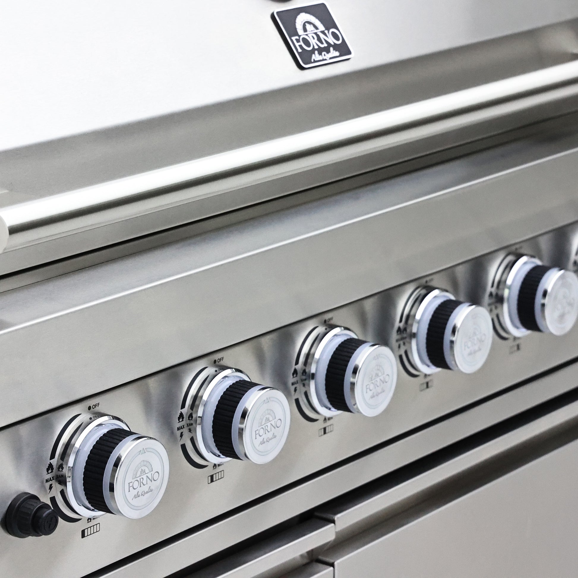 FORNO Bulnes 40-Inch BBQ, 95,000 BTU, 5 Burners, Sear & Rotisserie Infrared with Side Burner, Stainless Steel Outdoor Kitchen with 1.8 cu.ft. Beverage Center & White Sintered Stone Countertops - Forno Appliances