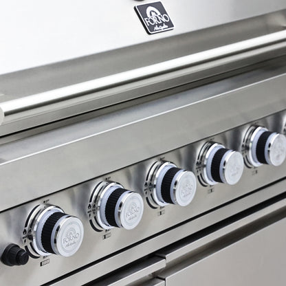 FORNO Bulnes 40-Inch BBQ, 95,000 BTU, 5 Burners, Sear & Rotisserie Infrared with Side Burner, Stainless Steel Outdoor Kitchen with 1.8 cu.ft. Beverage Center & White Sintered Stone Countertops - Forno Appliances
