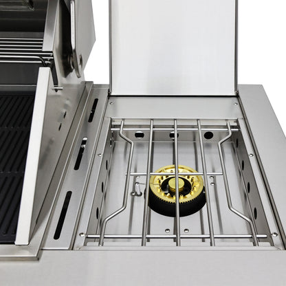 FORNO Bulnes 40-Inch BBQ, 95,000 BTU, 5 Burners, Sear & Rotisserie Infrared with Side Burner, Stainless Steel Outdoor Kitchen with 1.8 cu.ft. Beverage Center & White Sintered Stone Countertops - Forno Appliances