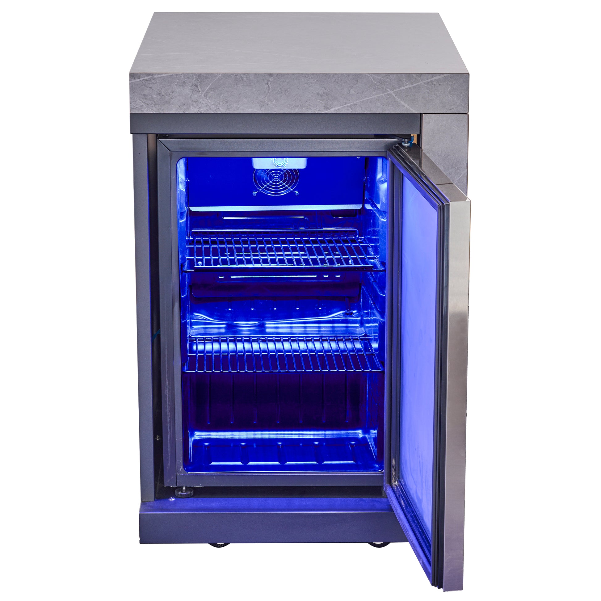 Forno Rimini Outdoor Kitchen 30" BBQ 62,600 BTU, 3 Burners with Sear & Rotisserie, 2.4 cu.ft. Beverage Center, Stainless Steel Sink, Black Cabinets & Gray Sintered Stone Countertop - Forno Appliances