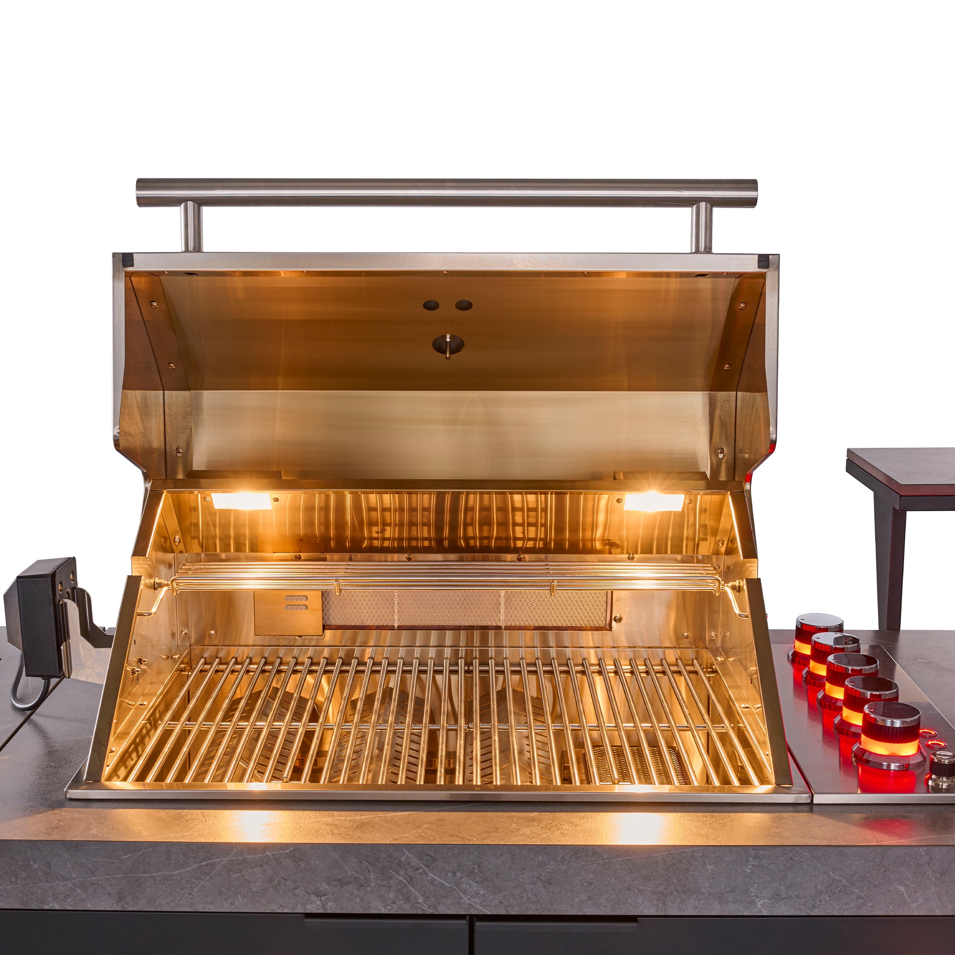 Forno Rimini Outdoor Kitchen 30" BBQ 62,600 BTU, 3 Burners with Sear & Rotisserie, 2.4 cu.ft. Beverage Center, Stainless Steel Sink, Black Cabinets & Gray Sintered Stone Countertop - Forno Appliances
