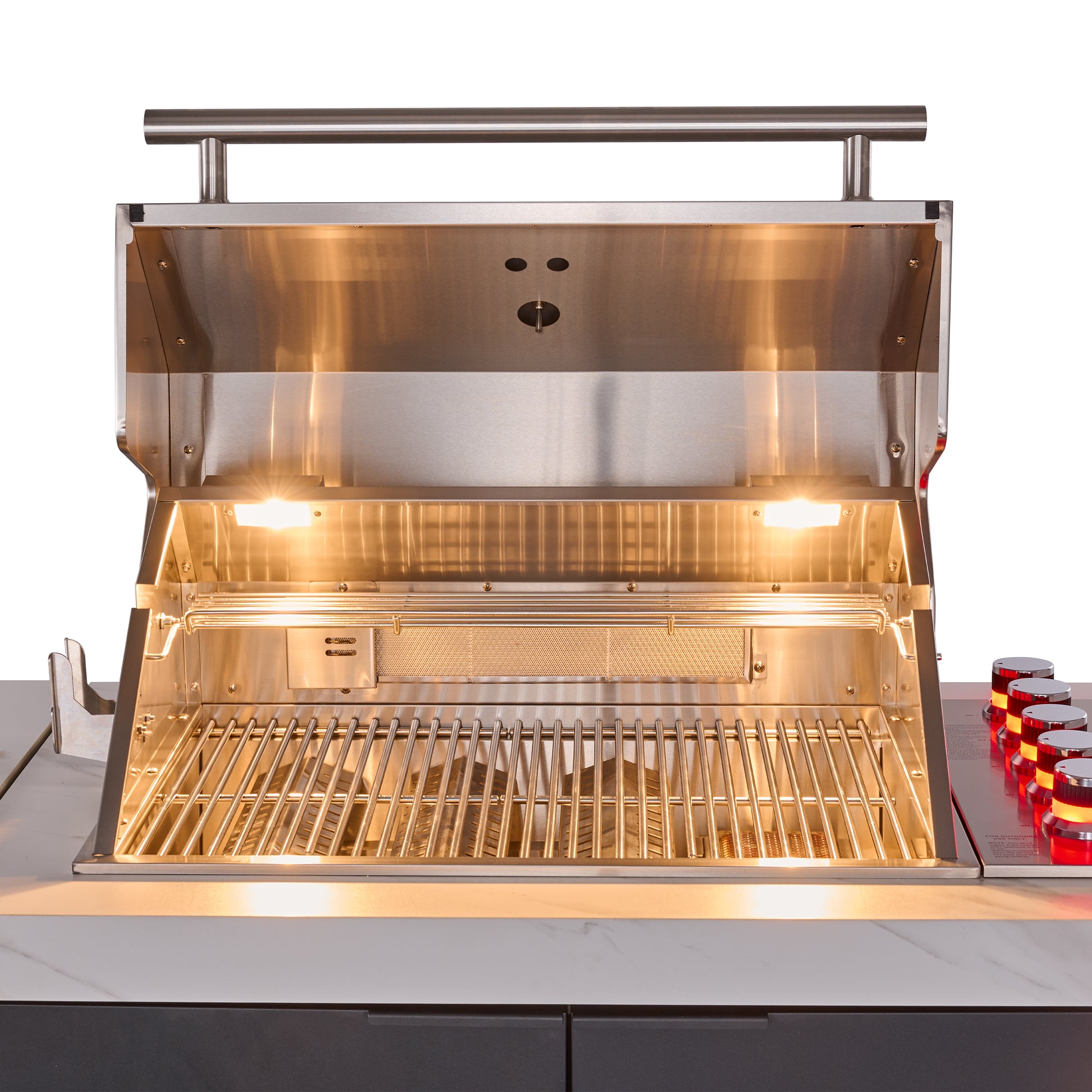 Forno Rimini Outdoor Kitchen: 30" BBQ 62,600 BTU, 4.8 cu.ft. Refrigerators, White Countertops - Forno Appliances