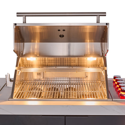 Forno Rimini Outdoor Kitchen: 30" BBQ 62,600 BTU, 4.8 cu.ft. Refrigerators, White Countertops - Forno Appliances