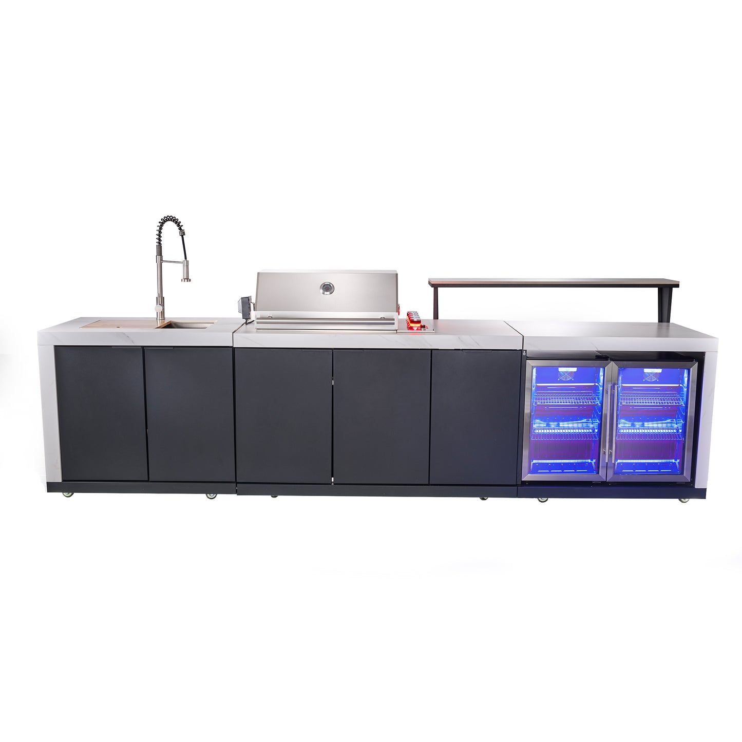 Forno Rimini Outdoor Kitchen: 30" BBQ 62,600 BTU, 4.8 cu.ft. Refrigerators, White Countertops - Forno Appliances