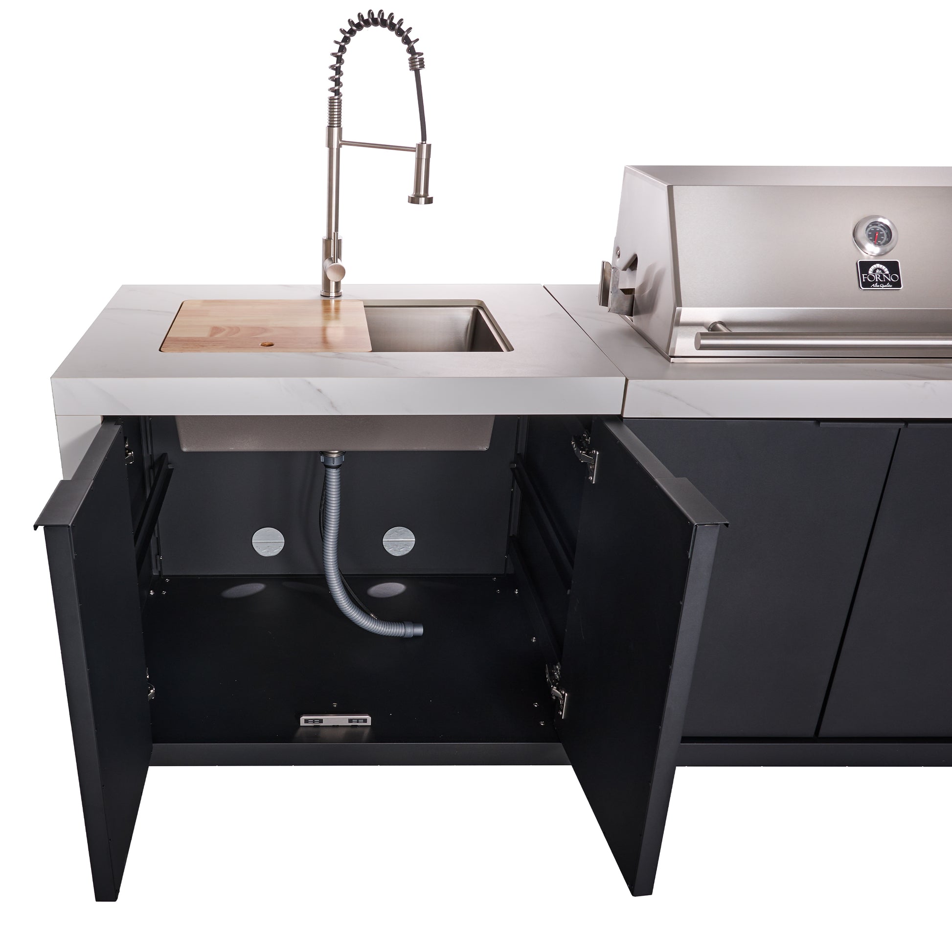 Forno Rimini Outdoor Kitchen: 30" BBQ 62,600 BTU, 4.8 cu.ft. Refrigerators, White Countertops - Forno Appliances