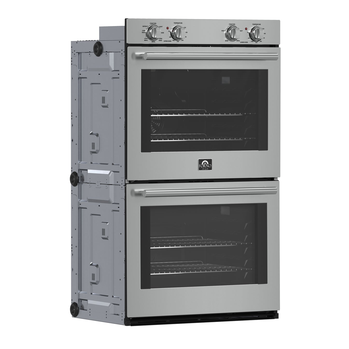 Forno Vomero 30-Inch Double Wall Oven, Stainless Steel, 10 cu.ft Total Capacity, 7100W Convection, Mechanical Controls, Self-Cleaning Function - Forno Appliances