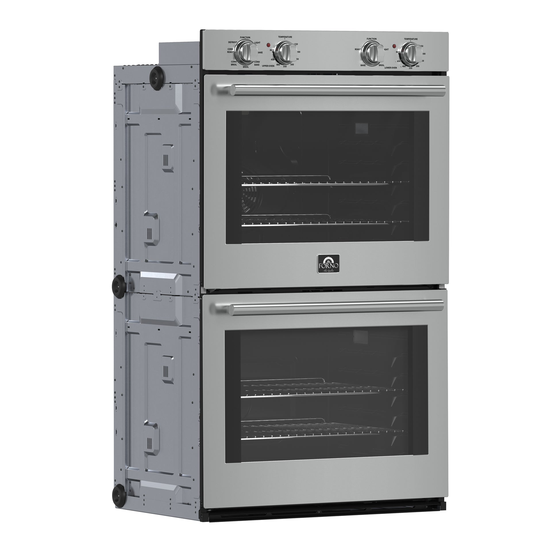 Forno Vomero 30-Inch Double Wall Oven, Stainless Steel, 10 cu.ft Total Capacity, 7100W Convection, Mechanical Controls, Self-Cleaning Function - Forno Appliances