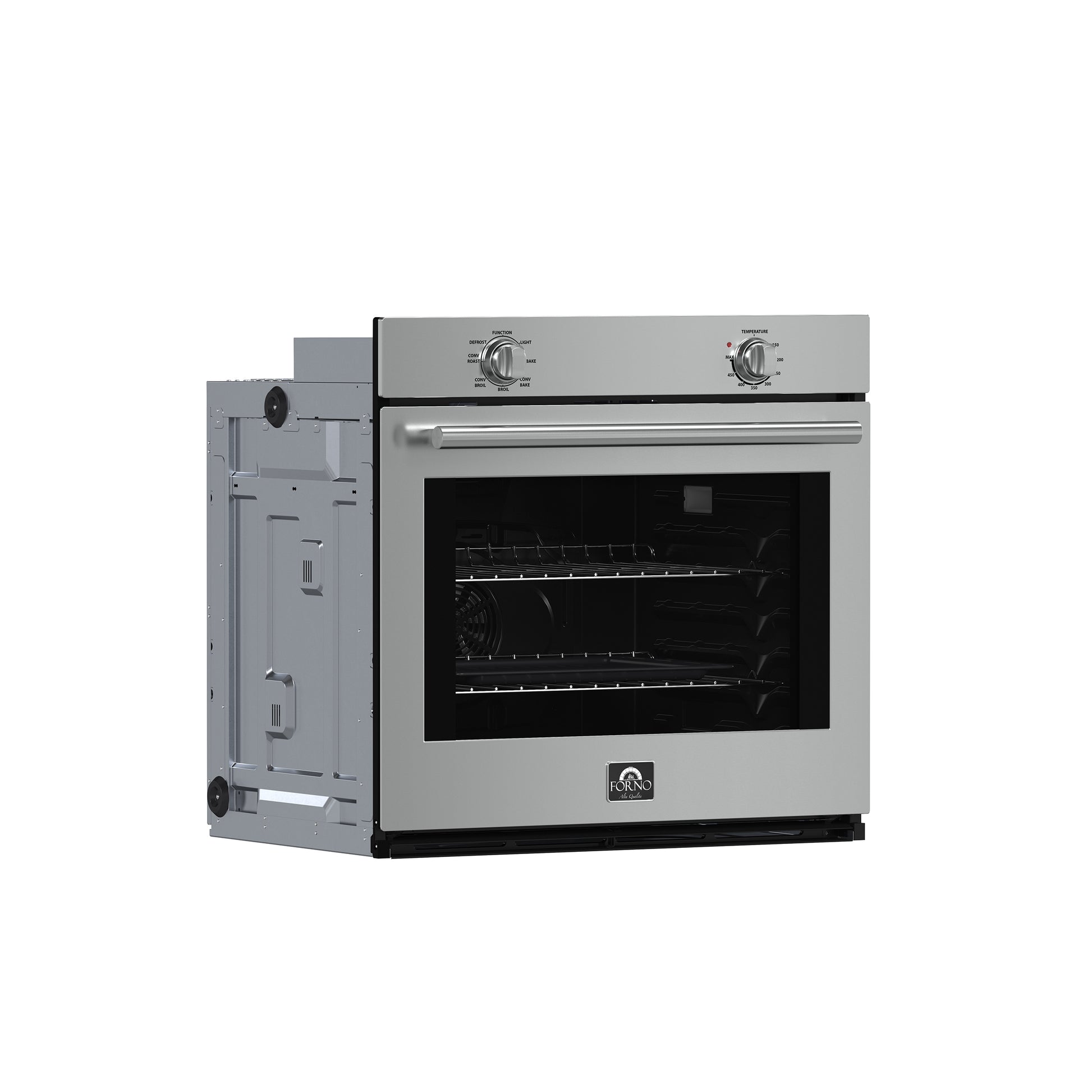 Forno Vomero 30-Inch Wall Oven, Stainless Steel, 5 cu.ft Capacity, 3550 Watts Convection, Mechanical Controls, Self-Cleaning Function - Forno Appliances