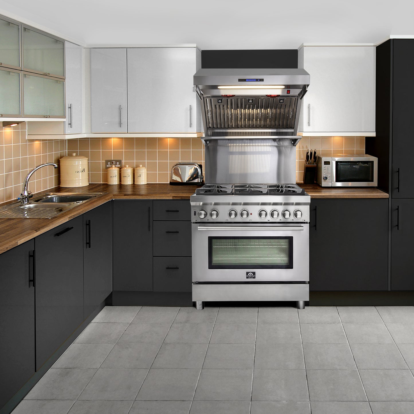 Forno Savona 36-Inch Wall Mount Range Hood, Baffle Filters, Backsplash Included - Forno Appliances