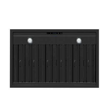 Valente 36" Range Hood in Black with 427 CFM, 3 speeds, Dishwasher safe Baffle filters, LED Lights and Remote Control - Forno Appliances