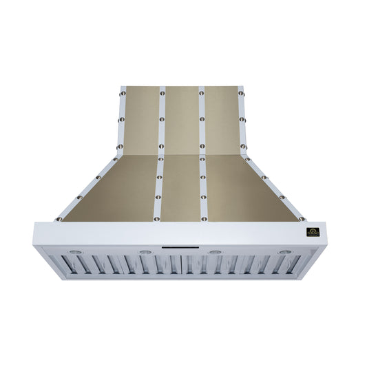 Valente 48" Range Hood in White with 304 CFM, 3 speeds, Dishwasher safe Baffle filters, LED Lights and Remote Control - Forno Appliances