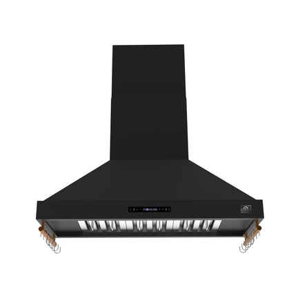 Forno Venezia 48 Inch Wall-Mounted Range Hood in Black with Antique Brass Accessories, Touch Controls and Baffle Filters - Forno Appliances
