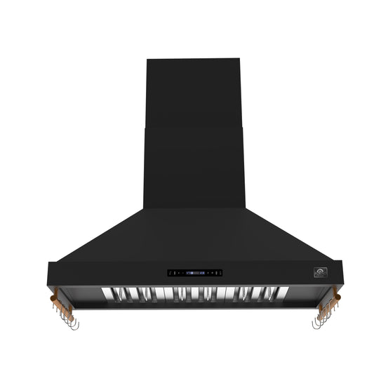 Forno Venezia 48 Inch Wall-Mounted Range Hood in Black with Antique Brass Accessories, Touch Controls and Baffle Filters - Forno Appliances