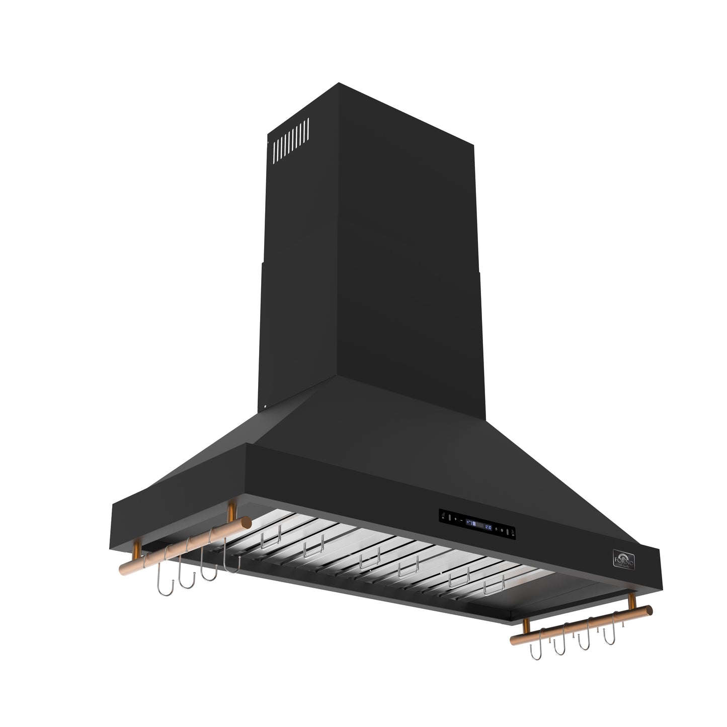 Forno Venezia 48 Inch Wall-Mounted Range Hood in Black with Antique Brass Accessories, Touch Controls and Baffle Filters - Forno Appliances