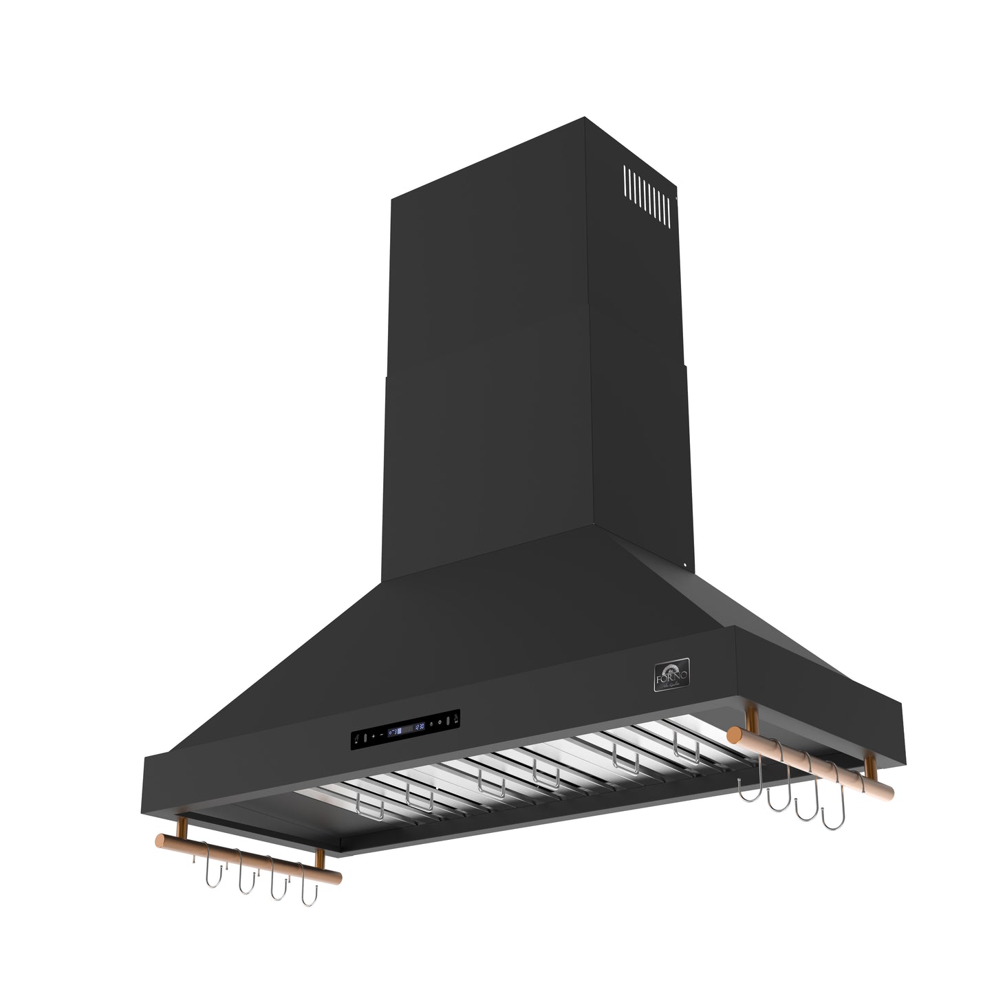 Forno Venezia 48 Inch Wall-Mounted Range Hood in Black with Antique Brass Accessories, Touch Controls and Baffle Filters - Forno Appliances