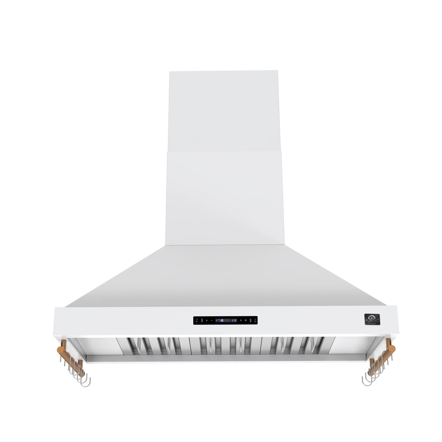 Forno Venezia 48 Inch Wall-Mounted Range Hood in White with Antique Brass Accessories, Touch Controls and Baffle Filters - Forno Appliances