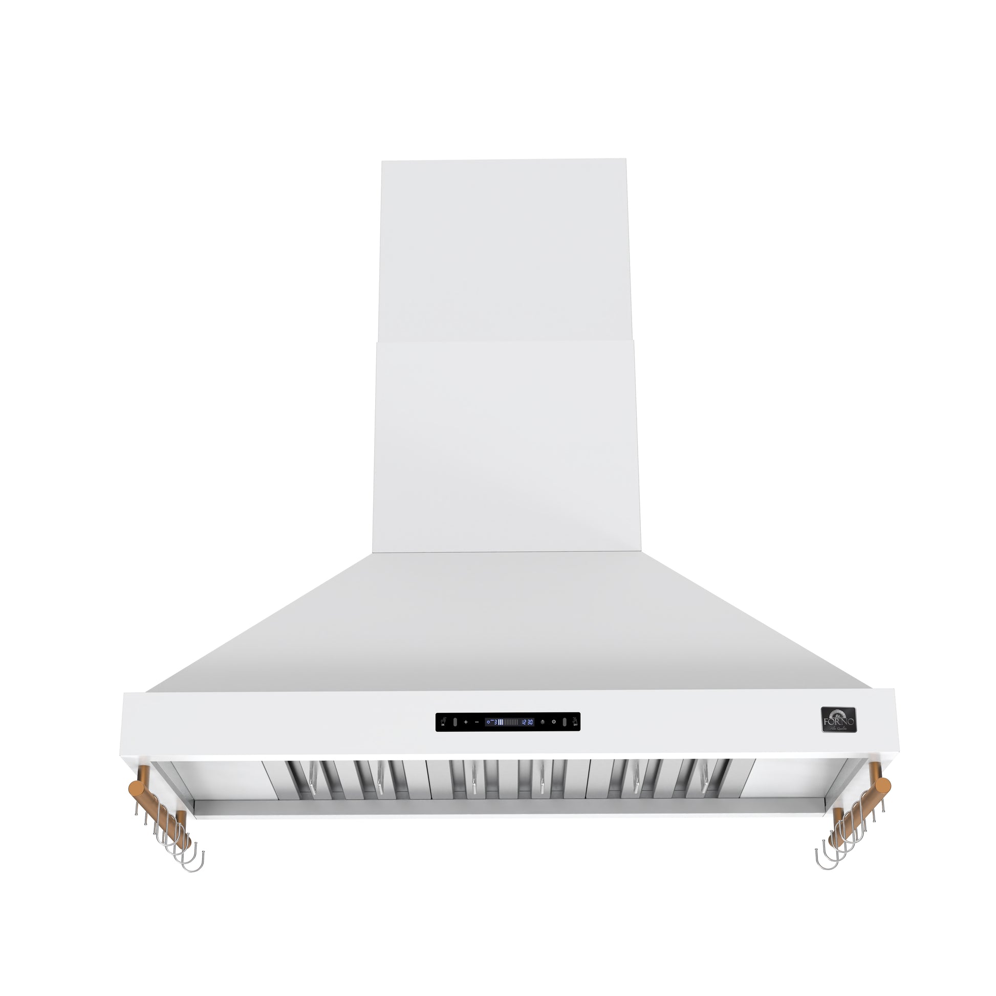 Forno Venezia 48 Inch Wall-Mounted Range Hood in White with Antique Brass Accessories, Touch Controls and Baffle Filters - Forno Appliances