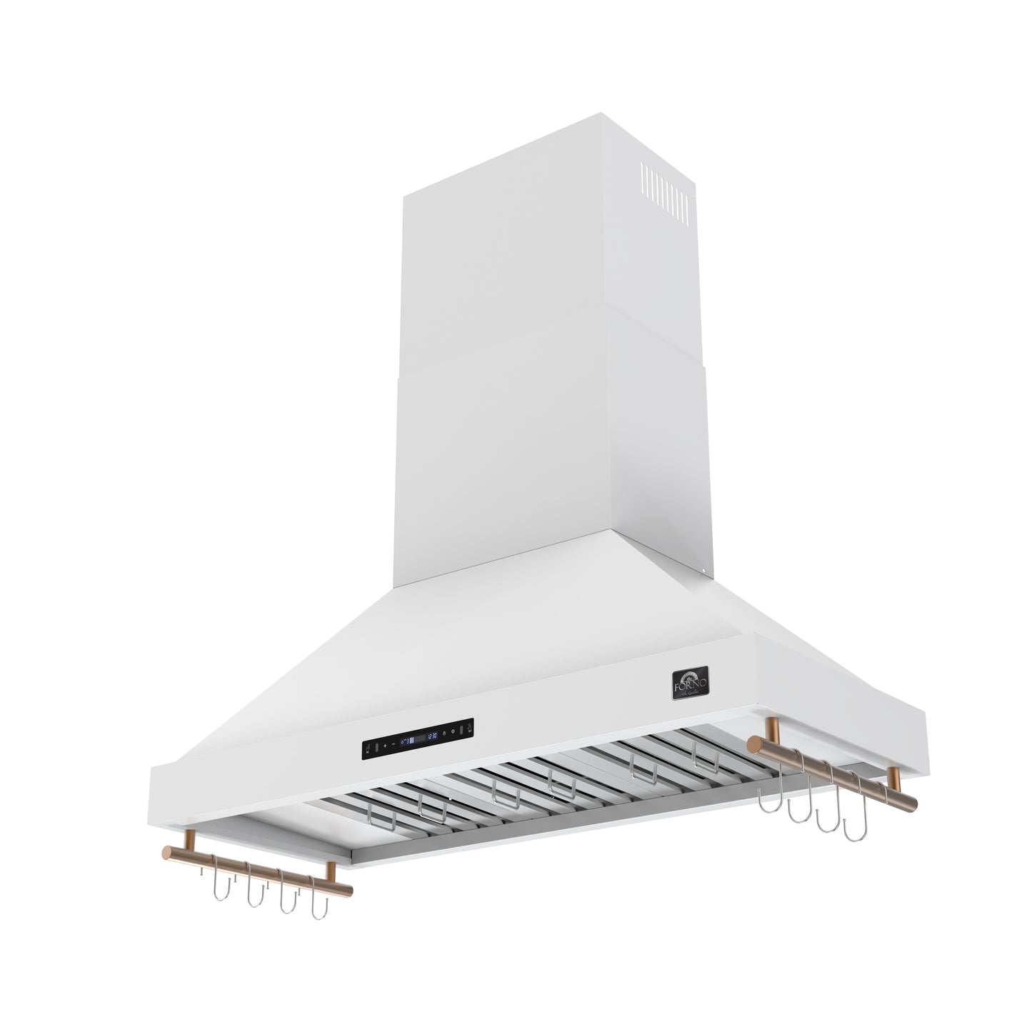 Forno Venezia 48 Inch Wall-Mounted Range Hood in White with Antique Brass Accessories, Touch Controls and Baffle Filters - Forno Appliances