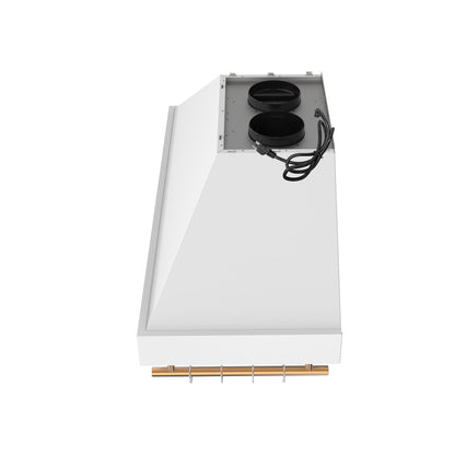 Forno Venezia 48 Inch Wall-Mounted Range Hood in White with Antique Brass Accessories, Touch Controls and Baffle Filters - Forno Appliances