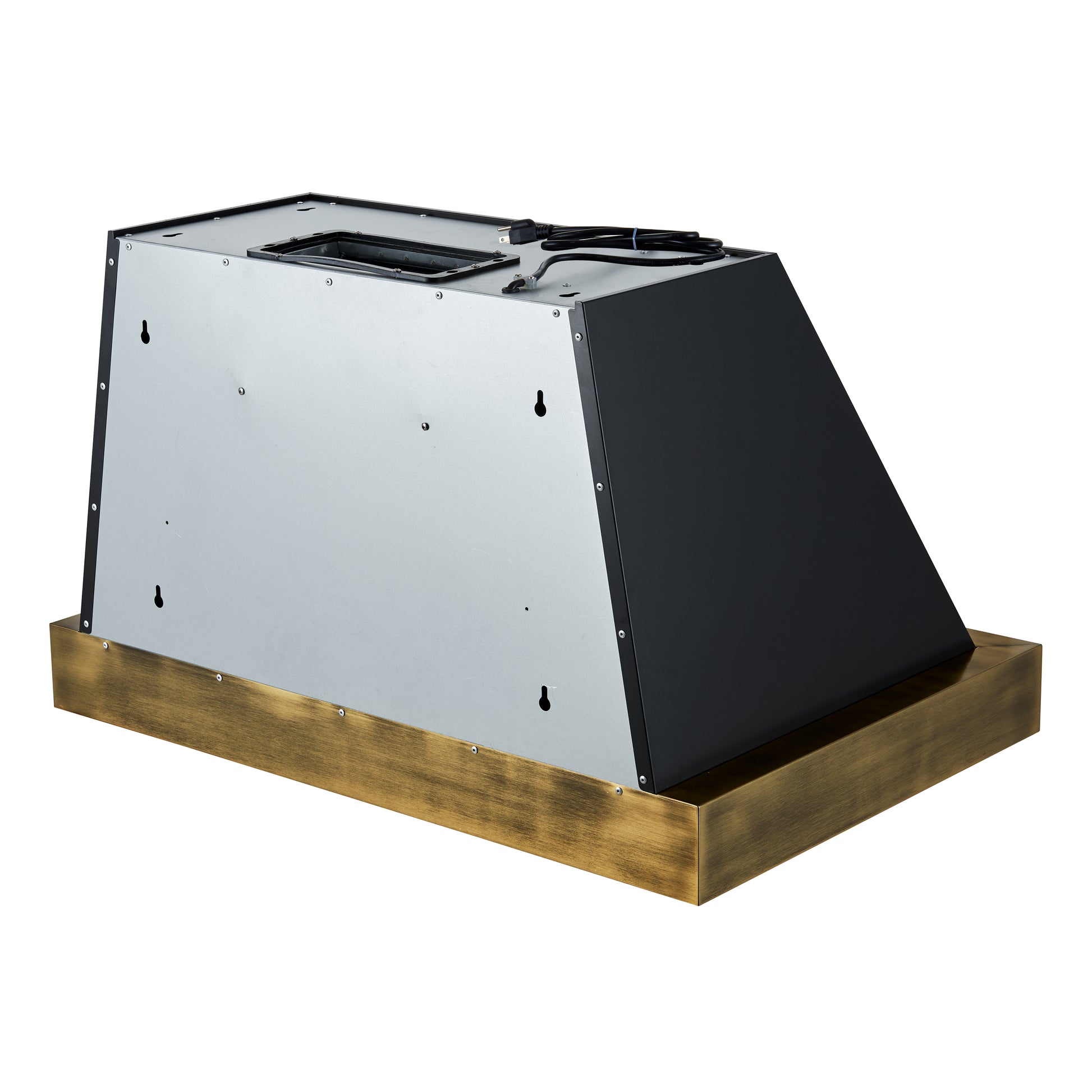 Forno Vittorio 36-Inch Wall Mount Range Hood, Black with Antique Brass Trim, 424 CFM Airflow, Dishwasher-Safe Baffle Filters, Remote Control, 3-Speed Fan, Bright LED Lighting. - Forno Appliances