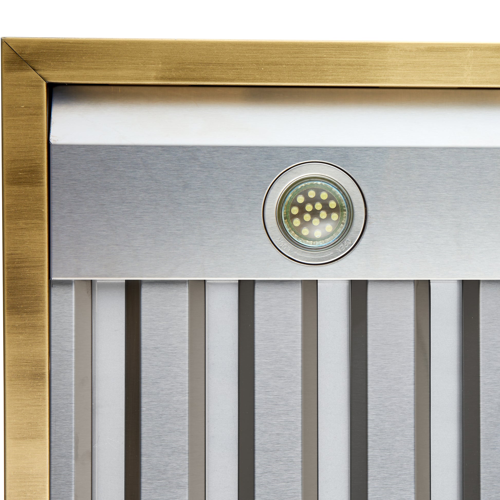 Forno Vittorio 36-Inch Wall Mount Range Hood, White with Antique Brass Trim, 424 CFM Airflow, Dishwasher-Safe Baffle Filters, Remote Control, 3-Speed Fan, Bright LED Lighting. - Forno Appliances