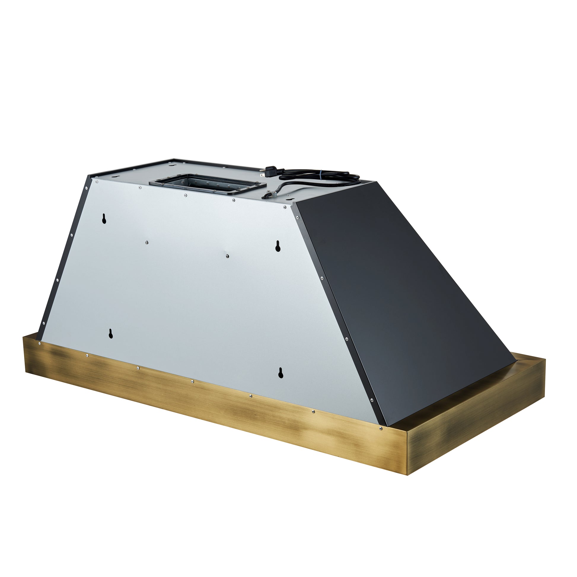 Forno Vittorio 48-Inch Wall Mount Range Hood, Black with Antique Brass Trim, 424 CFM Airflow, Dishwasher-Safe Baffle Filters, Remote Control, 3-Speed Fan, Bright LED Lighting. - Forno Appliances