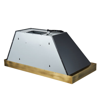 Forno Vittorio 48-Inch Wall Mount Range Hood, Black with Antique Brass Trim, 424 CFM Airflow, Dishwasher-Safe Baffle Filters, Remote Control, 3-Speed Fan, Bright LED Lighting. - Forno Appliances