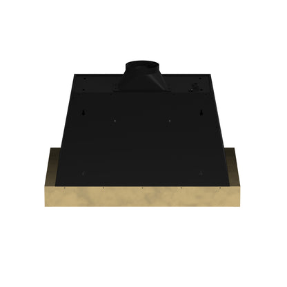 Forno Vittorio 36-Inch Wall Mount Range Hood, Black with Antique Brass Trim, 424 CFM Airflow, Dishwasher-Safe Baffle Filters, Remote Control, 3-Speed Fan, Bright LED Lighting. - Forno Appliances