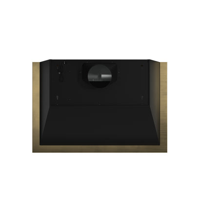 Forno Vittorio 36-Inch Wall Mount Range Hood, Black with Antique Brass Trim, 424 CFM Airflow, Dishwasher-Safe Baffle Filters, Remote Control, 3-Speed Fan, Bright LED Lighting. - Forno Appliances