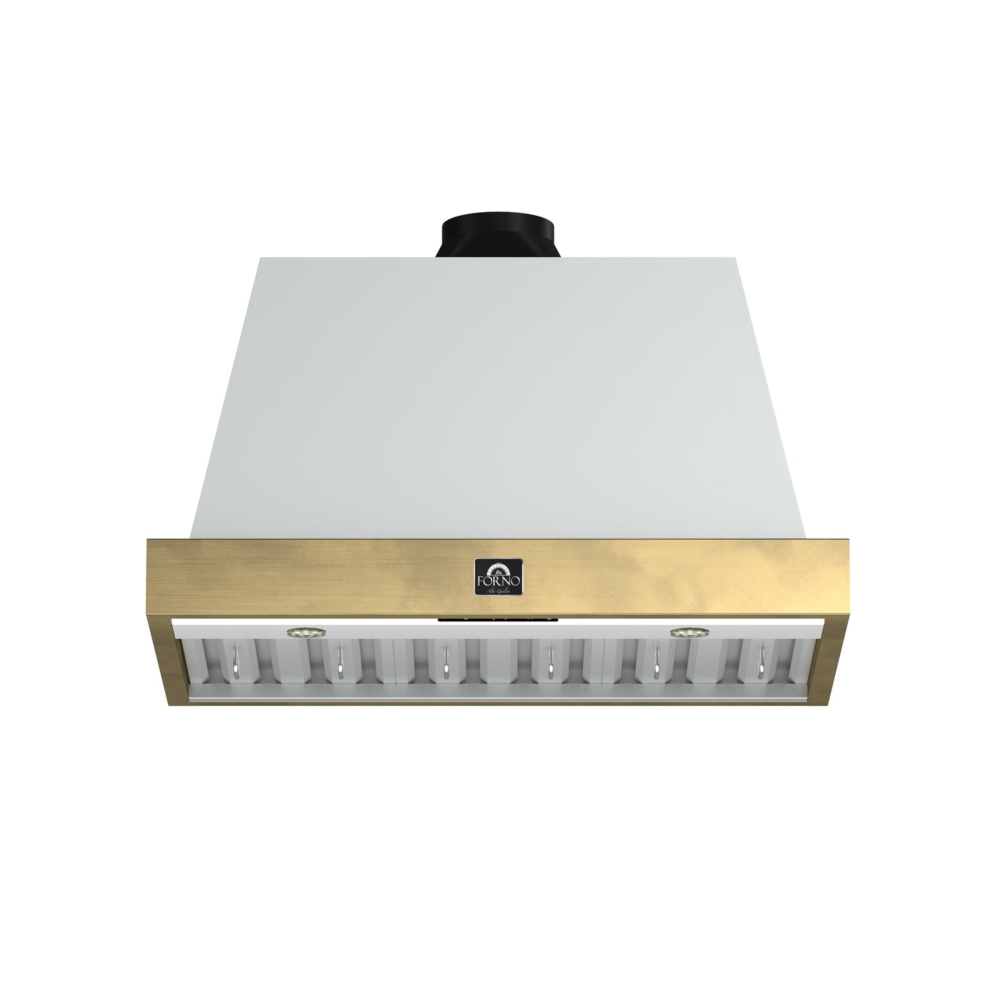 Forno Vittorio 36-Inch Wall Mount Range Hood, White with Antique Brass Trim, 424 CFM Airflow, Dishwasher-Safe Baffle Filters, Remote Control, 3-Speed Fan, Bright LED Lighting. - Forno Appliances
