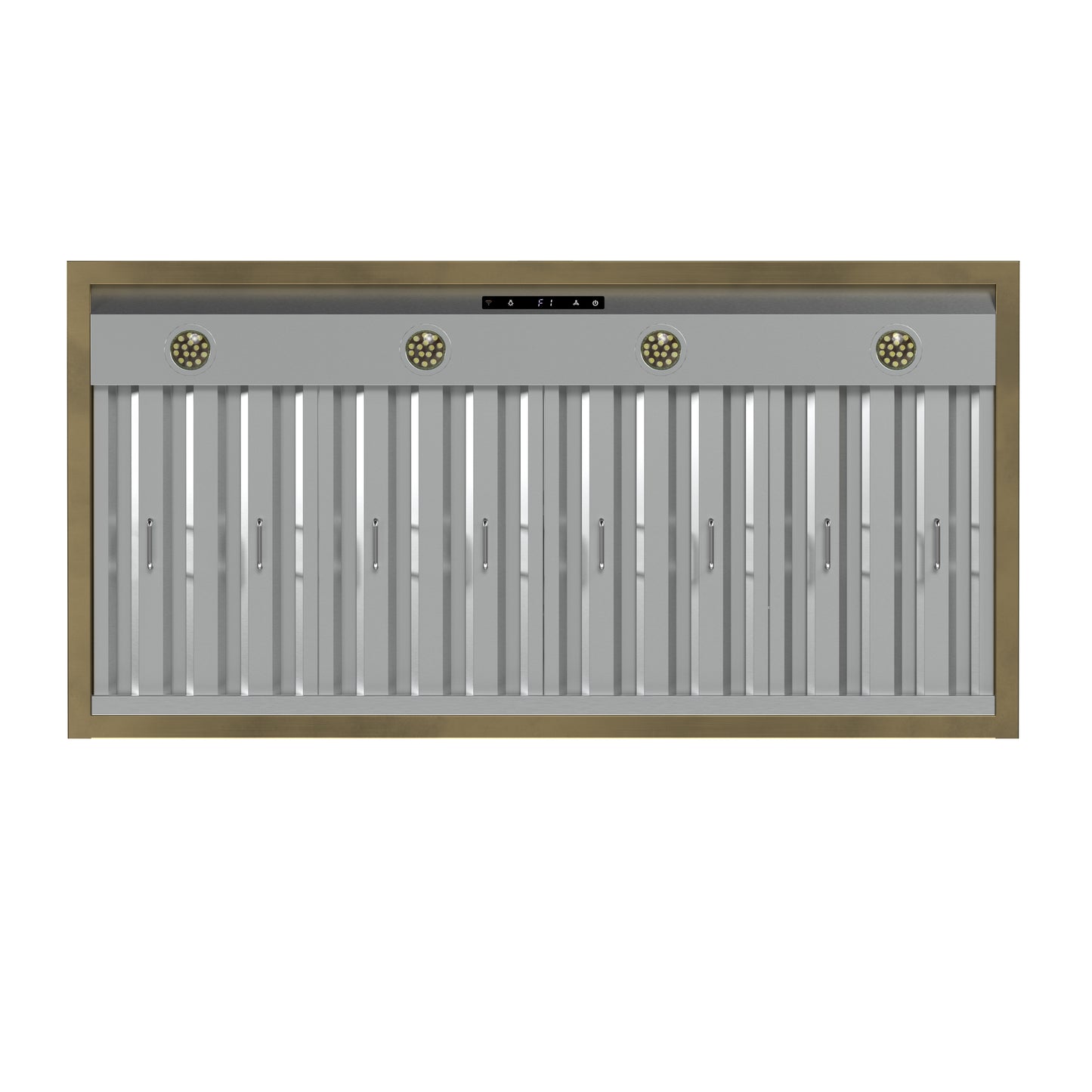 Forno Vittorio 48-Inch Wall Mount Range Hood, Black with Antique Brass Trim, 424 CFM Airflow, Dishwasher-Safe Baffle Filters, Remote Control, 3-Speed Fan, Bright LED Lighting. - Forno Appliances