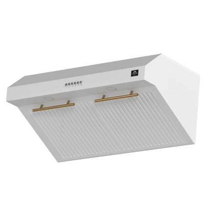 Forno Bari Espresso 30-Inch Under Cabinet Range Hood, White, 600 CFM, LED Lighting, Dishwasher-Safe Baffle Filters, 3-Speed Fan Control - Forno Appliances