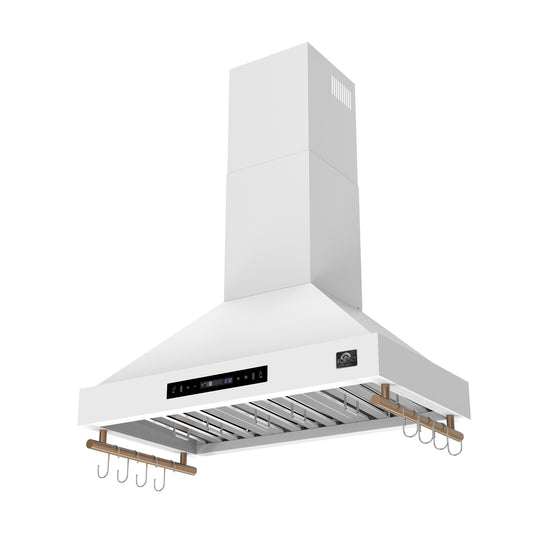 Forno Venezia 36 Inch Wall-Mounted Range Hood in White with Touch Controls and Baffle Filters - Forno Appliances