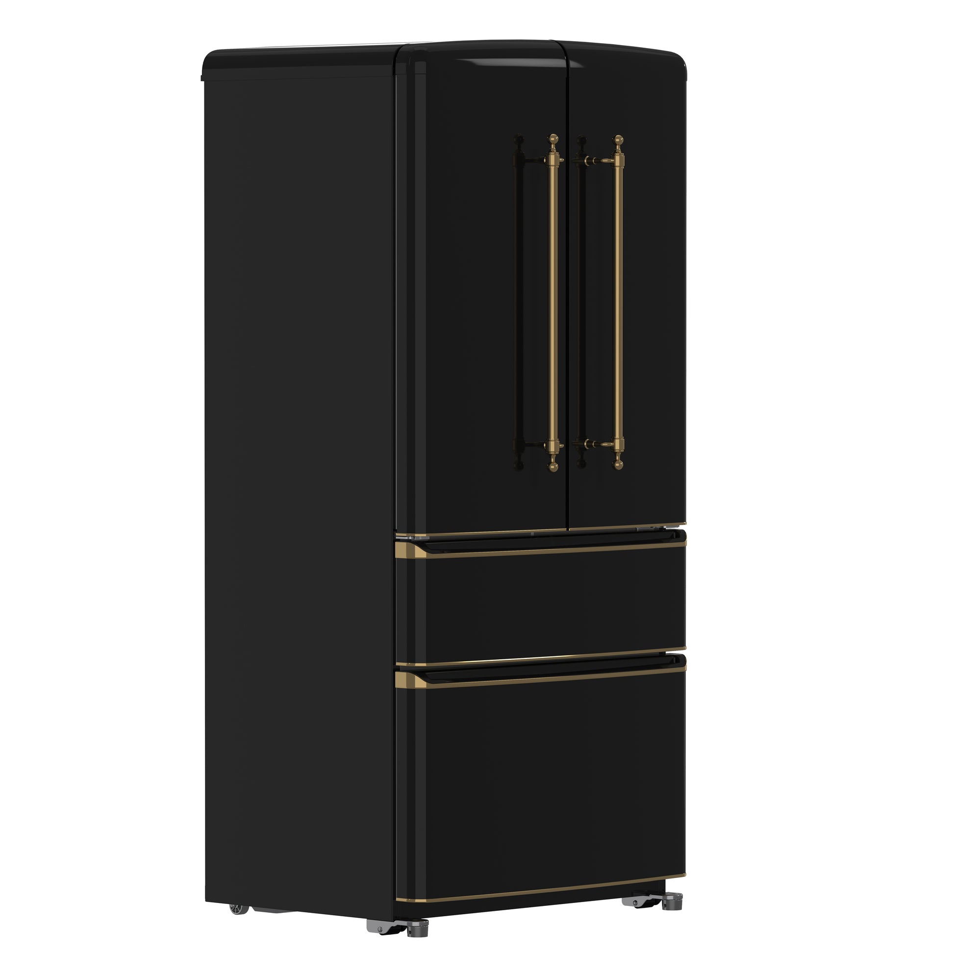 Forno Luigi 33-Inch French Door Refrigerator, 18 cu.ft, Black Finish, Antique Brass Handles, ENERGY STAR Certified - Forno Appliances
