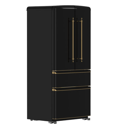 Forno Luigi 33-Inch French Door Refrigerator, 18 cu.ft, Black Finish, Antique Brass Handles, ENERGY STAR Certified - Forno Appliances