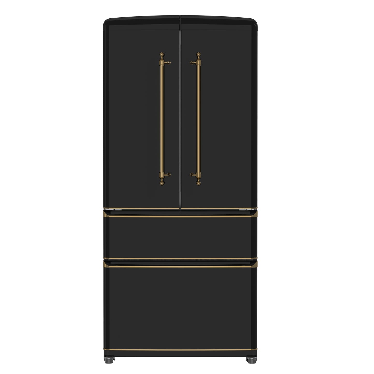 Forno Luigi 33-Inch French Door Refrigerator, 18 cu.ft, Black Finish, Antique Brass Handles, ENERGY STAR Certified - Forno Appliances