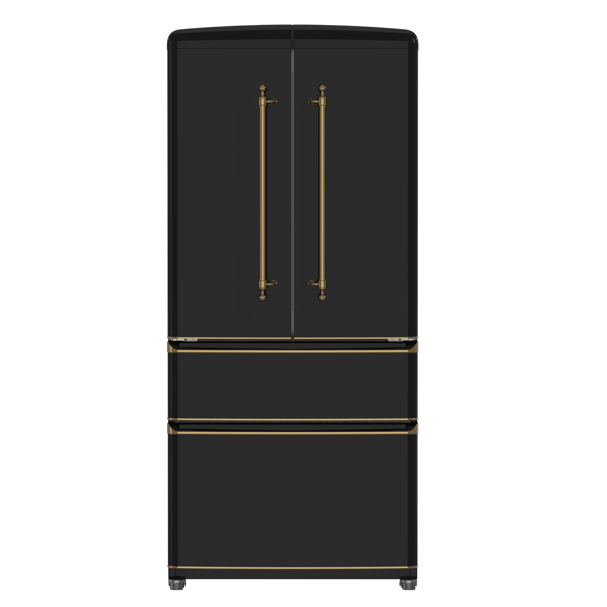 Forno Luigi 33-Inch French Door Refrigerator, 18 cu.ft, Black Finish, Antique Brass Handles, ENERGY STAR Certified - Forno Appliances